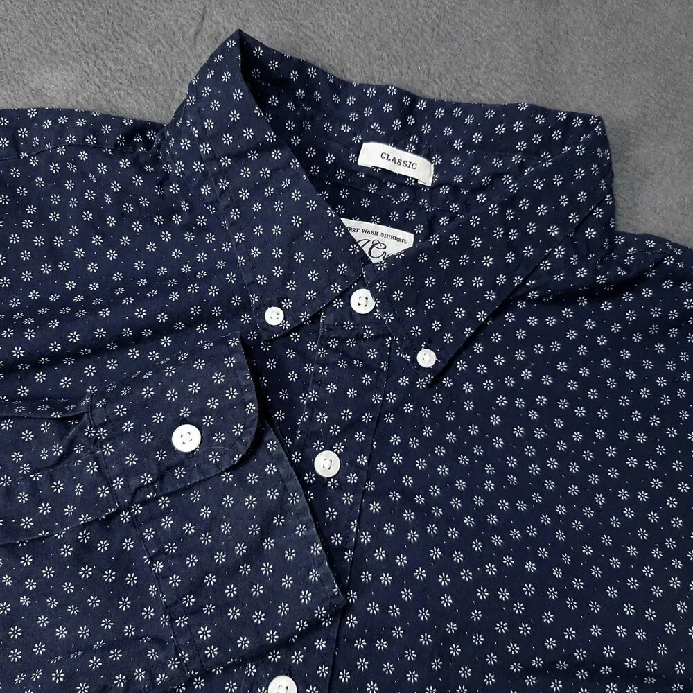 J Crew Shirt Mens XXLT 2XLT TALL Blue Navy Secret Wash Floral Classic Stretch